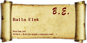 Balla Elek névjegykártya